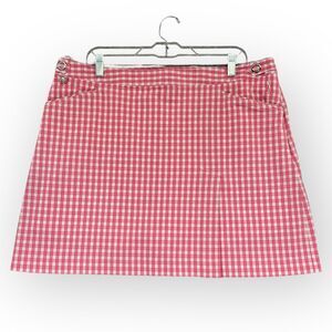Izod PerformX Golf Skort Women Size 16 Pink Gingham Stretch Pockets Zip‎ Preppy